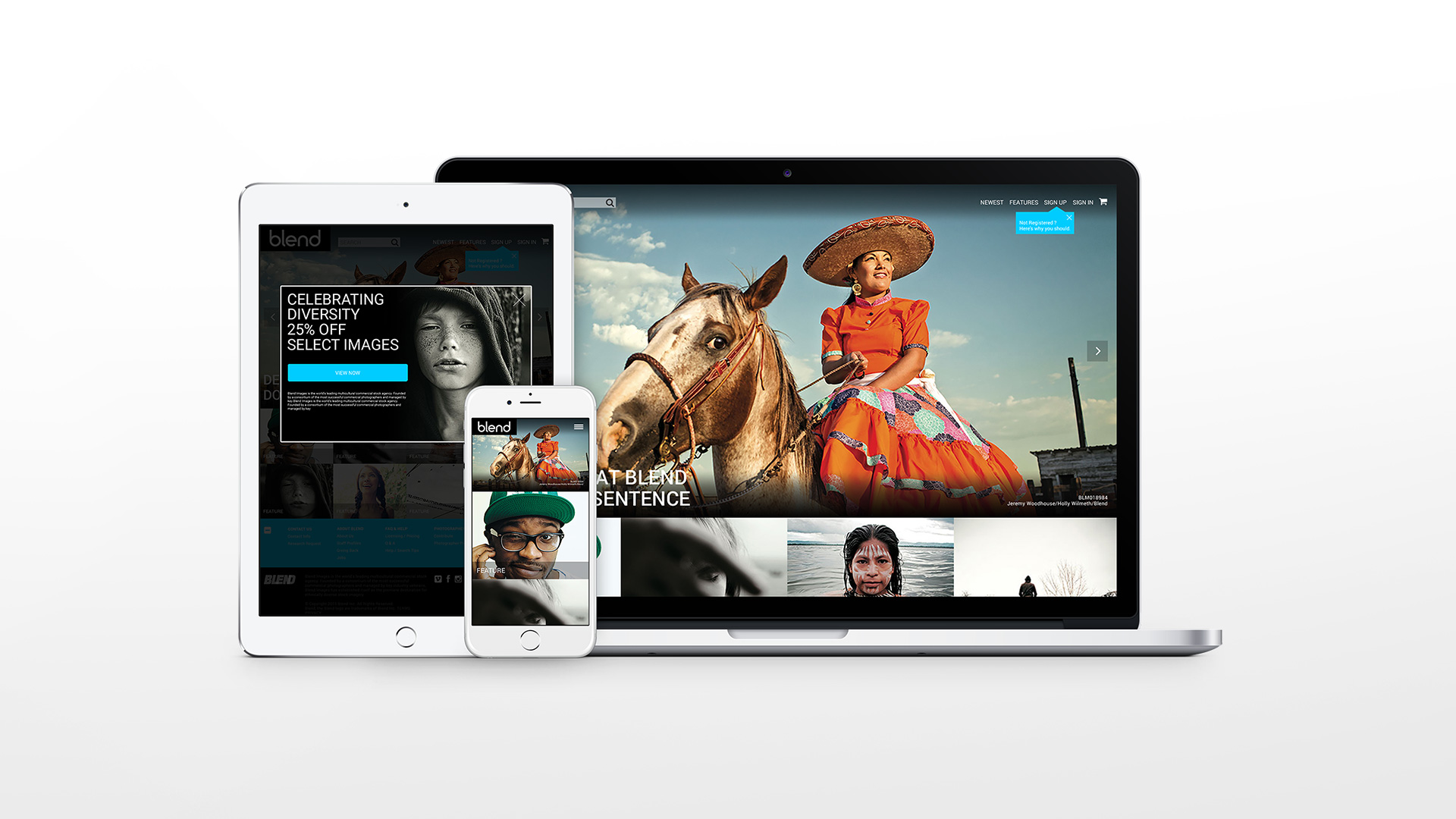 Blend Images Website Design iPad, iPhone, Laptop