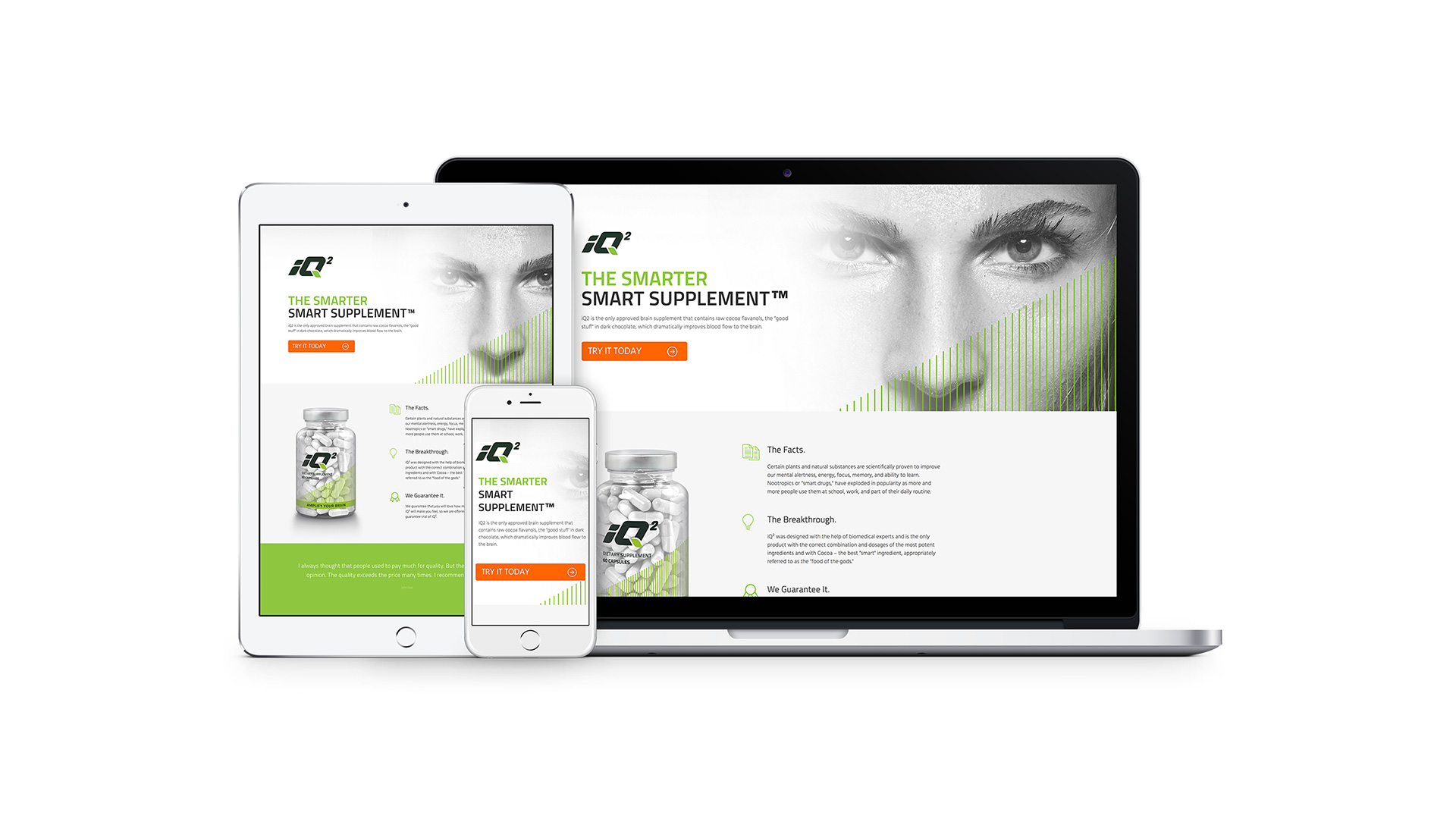 iQ2 Nootropics Website Design iPhone, iPad, Laptop