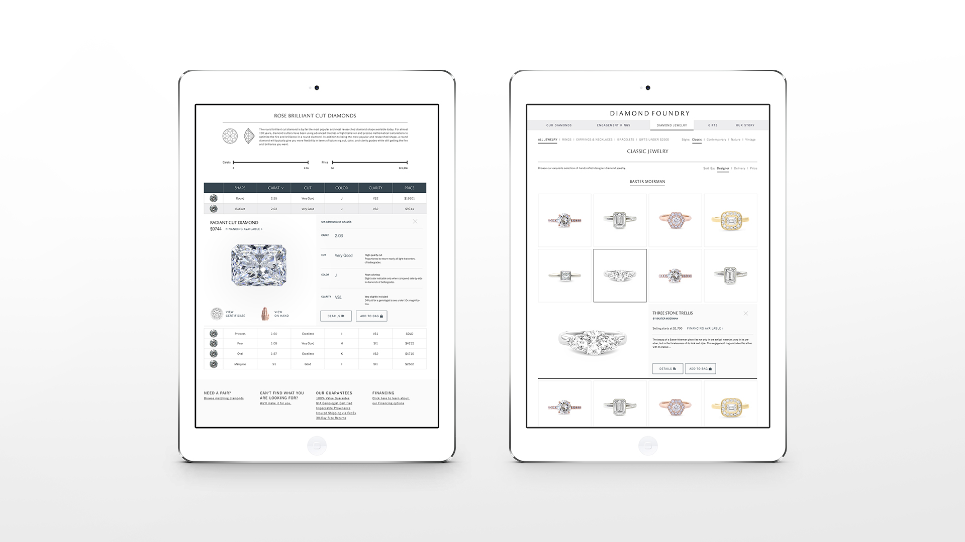 Diamond Foundry Website on iPad